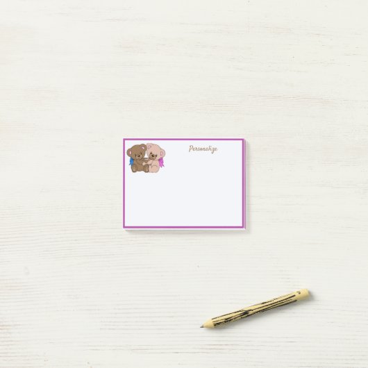 Schattigee kleine tweeling teddyberen gepersonalis post-it® notes (Op bureau)