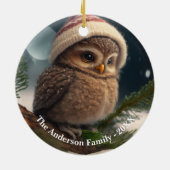 Schattigee kleine uil over een besneeuwde boom Cus Keramisch Ornament (Achterkant)