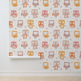 Schattigee kleine uilen in gedempte kleuren behang