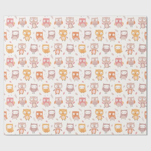 Schattigee kleine uilen in gedempte kleuren cadeaupapier (Vlak)