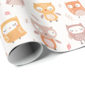 Schattigee kleine uilen in gedempte kleuren cadeaupapier (Rol Hoek)