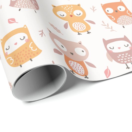 Schattigee kleine uilen in gedempte kleuren cadeaupapier (Rol Hoek)