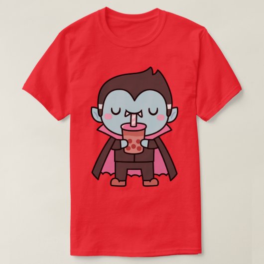 Schattigee kleine vampier zuigen bubble tea t-shirt (Design voorkant)