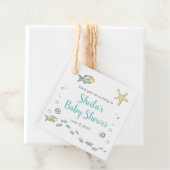 Schattigee kleine vissen en zeesterren oceaan Baby Bedankjes Labels (In situ)