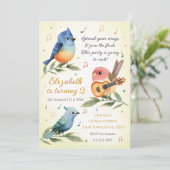 Schattigee Kleine Vogel Verjaardagsfeestuitnodigin Kaart (Staand voorkant)