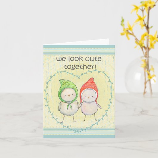 Schattigee kleine vogeltjes in het hart Sweet Funn Kaart (Gele Bloem)