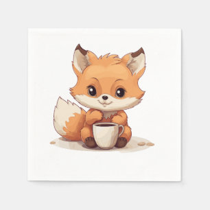 Schattigee kleine vos Drink een koffie Servet