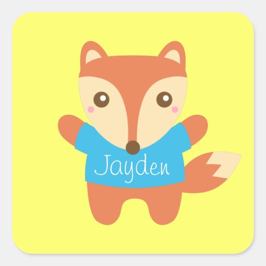 Schattigee kleine vos in blauw, voor kinderen vierkante sticker (Voorkant)
