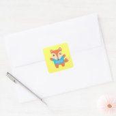 Schattigee kleine vos in blauw, voor kinderen vierkante sticker (Envelop)