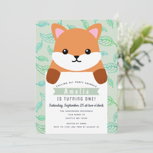 Schattigee kleine vos Kinder eerste verjaardag Kaart (Staand voorkant)