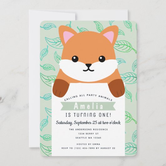 Schattigee kleine vos Kinder eerste verjaardag Kaart (Voorkant)