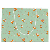 Schattigee kleine vossen patroon op groen groot cadeauzakje (Achterkant)