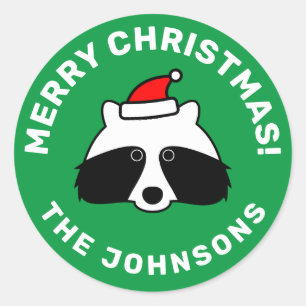 Schattigee kleine wasbeer Kerstmis envelop seal st Ronde Sticker