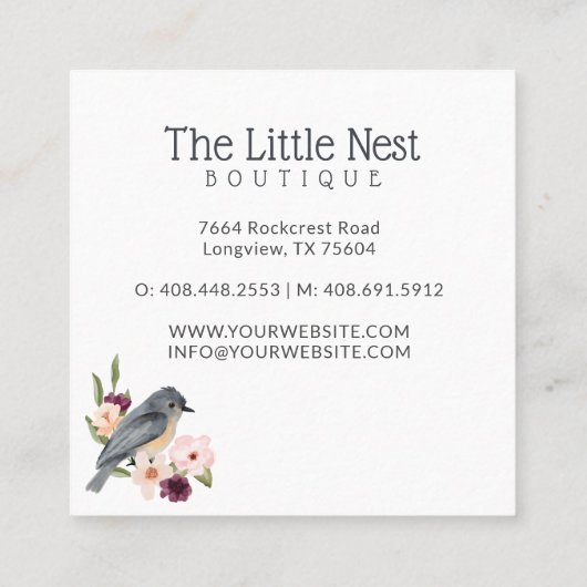 Schattigee Kleine Waterverf Baby Bird & Nest Vierkante Visitekaartje (Achterkant)