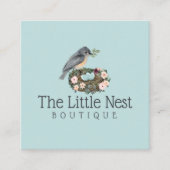 Schattigee Kleine Waterverf Baby Bird & Nest Vierkante Visitekaartje (Voorkant)