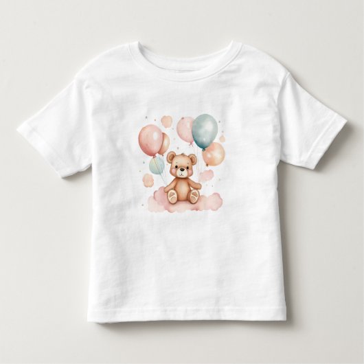 Schattigee Kleine Waterverf Balloon Beer op Cloud Kinder Shirts (Voorkant)