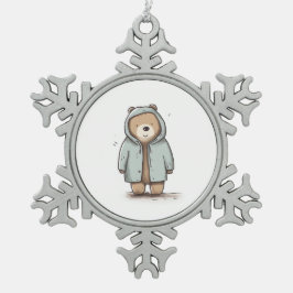 Schattigee kleine Waterverf Beer Tin Sneeuwvlok Ornament