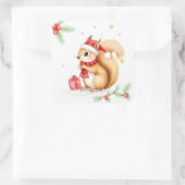 Schattigee kleine Waterverf kerst eekhoorn Vierkante Sticker (Tas)