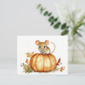 Schattigee kleine Waterverf Muis Halloween Pompoen Briefkaart (Staand voorkant)