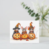 Schattigee kleine Waterverf Muizen Halloween Pompo Briefkaart (Staand voorkant)