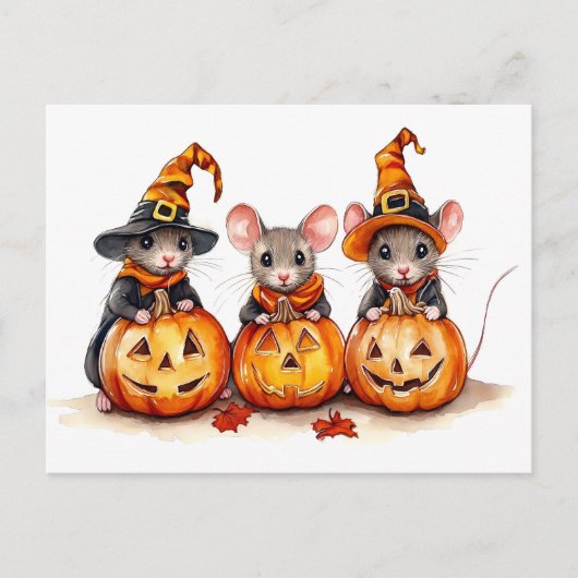 Schattigee kleine Waterverf Muizen Halloween Pompo Briefkaart (Voorkant)