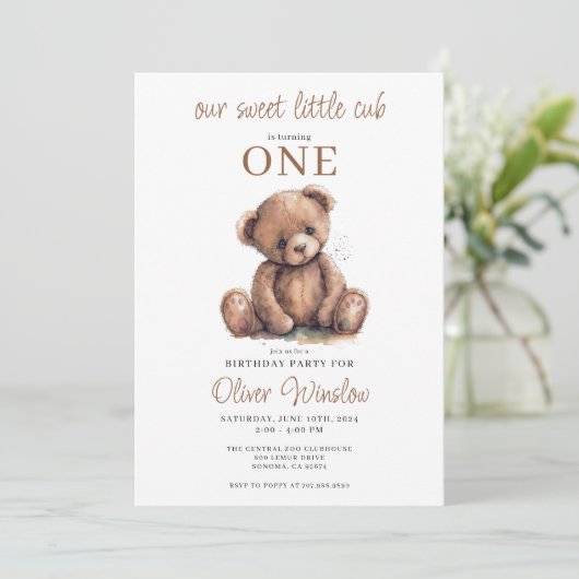 Schattigee kleine welp Waterverf teddybeer 1e verj Kaart (Staand voorkant)