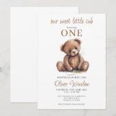 Schattigee kleine welp Waterverf teddybeer 1e verj Kaart (Voorkant / Achterkant)