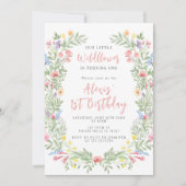 Schattigee kleine wildflower 1e verjaardagsmeisje  kaart (Voorkant)