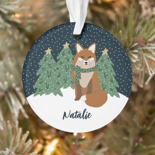 Schattigee kleine wintervos | Naam Kerstversiering Ornament (Boom)