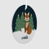 Schattigee kleine wintervos | Naam Kerstversiering Ornament (voorkant)