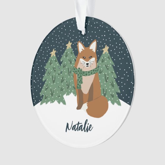 Schattigee kleine wintervos | Naam Kerstversiering Ornament (voorkant)