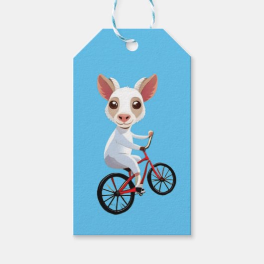 Schattigee kleine witte geit op een fiets cadeaulabel (Voorkant)