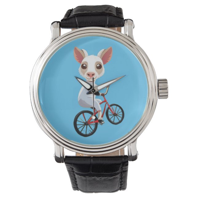 Schattigee kleine witte geit op een fiets horloge (Voorkant)
