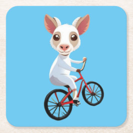 Schattigee kleine witte geit op een fiets kartonnen onderzetters
