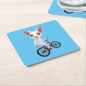 Schattigee kleine witte geit op een fiets kartonnen onderzetters (Schuin)