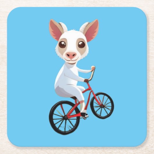 Schattigee kleine witte geit op een fiets kartonnen onderzetters (Voorkant)