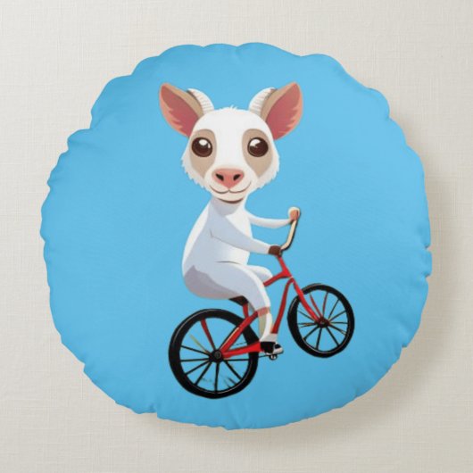 Schattigee kleine witte geit op een fiets rond kussen (Voorkant)