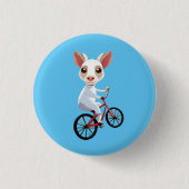 Schattigee kleine witte geit op een fiets ronde button 3,2 cm (Voorkant)