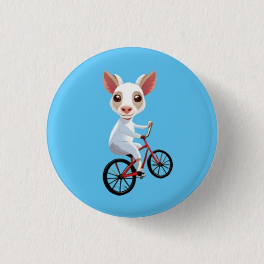 Schattigee kleine witte geit op een fiets ronde button 3,2 cm (Voorkant)