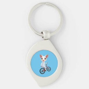 Schattigee kleine witte geit op een fiets sleutelhanger