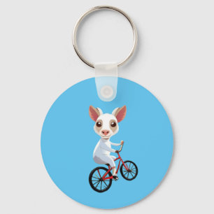 Schattigee kleine witte geit op een fiets sleutelhanger