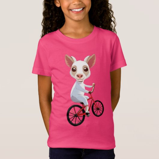 Schattigee kleine witte geit op een fiets t-shirt (Voorkant)