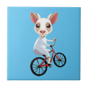 Schattigee kleine witte geit op een fiets tegeltje