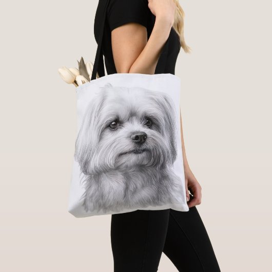 SCHATTIGEE KLEINE WITTE MALTESE PUPPYHOND TOTE BAG (Dichtbij)