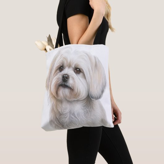 SCHATTIGEE KLEINE WITTE MALTESE PUPPYHOND TOTE BAG (Dichtbij)