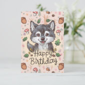 Schattigee kleine wolf digitale verjaardag kaart (Staand voorkant)