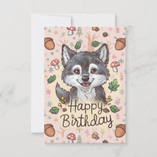 Schattigee kleine wolf digitale verjaardag kaart