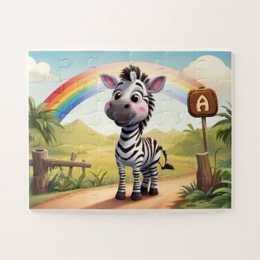 Schattigee Kleine Zebra en Rainbow Gepersonaliseer Legpuzzel (Horizontaal)