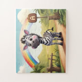 Schattigee Kleine Zebra en Rainbow Gepersonaliseer Legpuzzel (Verticaal)