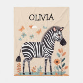 Schattigee Kleine Zebra met Bloemen en Vlinders Fleece Deken (Voorkant)